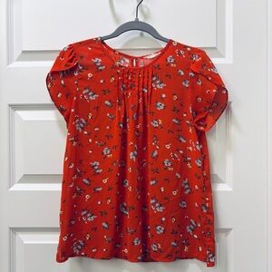 Fun 2 Fun Orange Floral Blouse -Size Small